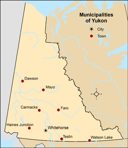 Map showing locations of all municipalities of Yukon