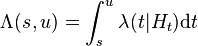 \Lambda^{} (s_{}, u) = \int_s^u \lambda^{} (t | H_t) \mathrm{d} t