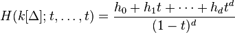  H(k[\Delta]; t,\ldots,t) = 
\frac{h_0 + h_1 t + \cdots + h_d t^d}{(1-t)^d} 