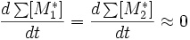 \frac{d\sum[M_1^*]}{dt} = \frac{d\sum[M_2^*]}{dt} \approx 0\,