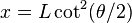 x = L \cot^2(\theta/2)