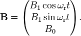  \mathbf{B} = \begin{pmatrix}
B_1 \cos\omega_\mathrm{r} t \\
B_1 \sin\omega_\mathrm{r} t\\
B_0 \end{pmatrix}.