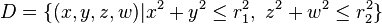 D = \{ (x,y,z,w) | x^2+y^2\leq r_1^2,\ z^2+w^2\leq r_2^2 \}