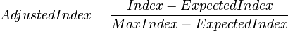 AdjustedIndex = \frac{Index - ExpectedIndex}{MaxIndex - ExpectedIndex}