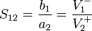 S_{12} = \frac{b_1}{a_2} = \frac{V_1^-}{V_2^+}\,