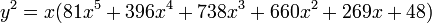 y^2 = x(81x^5+396x^4+738x^3+660x^2+269x+48)