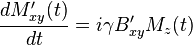 \begin{align} \frac {d M_{xy}'(t)} {d t} = i \gamma  B_{xy}' M_z (t)
\end{align}
