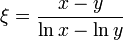  \xi = \frac{x-y}{\ln x - \ln y} 