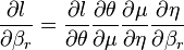 \frac{\partial l}{\partial \beta_r} = \frac{\partial l}{\partial \theta} \frac{\partial \theta}{\partial \mu}\frac{\partial \mu}{\partial \eta}\frac{\partial \eta}{\partial \beta_r}