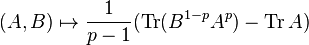 (A,B)\mapsto \frac{1}{p-1}({\rm Tr}(B^{1-p}A^p)-{\rm Tr}\, A)