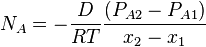  N_{A}=-\frac{D}{RT} \frac{(P_{A2}-P_{A1})}{x_{2}-x_{1}}