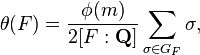 \theta(F)=\frac{\phi(m)}{2[F:\mathbf{Q}]}\sum_{\sigma\in G_F}\sigma,