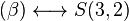 
   \displaystyle 
   (\beta)
   \longleftrightarrow
   S(3,2)
