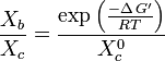 \frac{X_b}{X_c} =\frac {\exp\left (\frac{-\Delta\,G'}{RT}\right )}{X_c^0}