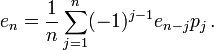  e_n = \frac{1}{n} \sum_{j=1}^n (-1)^{j-1} e_{n-j} p_j \,.