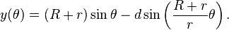 y (\theta) = (R + r)\sin\theta - d\sin\left({R + r \over r}\theta\right).\,