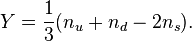  Y = {1 \over 3} (n_u + n_d - 2 n_s).