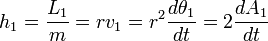 
h_1 = \frac{L_1}{m} = r v_1 = r^2 \frac{d\theta_1}{dt} = 2 \frac{dA_1}{dt}
