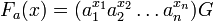 F_{a}(x) = (a_{1}^{x_{1}} a_{2}^{x_{2}}\dots a_{n}^{x_{n}})G 