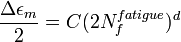  \frac {\Delta \epsilon_m} {2} = C(2N_f^{fatigue})^d 