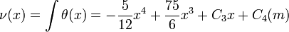 \mathbf \nu (x) = \int \theta (x) = -\frac{5}{12} x^4 + \frac{75}{6} x^3 + C_3 x + C_4 (m)