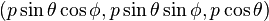 (p\sin\theta\cos\phi,p\sin\theta\sin\phi,p\cos\theta)