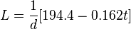 L = \frac{1}{d}[194.4 - 0.162t]