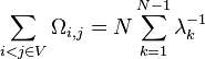 \sum_{i<j \in V}\Omega_{i,j}=N\sum_{k=1}^{N-1} \lambda_{k}^{-1}