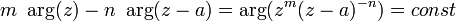 m\ \arg(z) - n\ \arg(z-a) = \arg(z^m (z-a)^{-n} ) = const