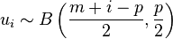 u_i \sim B\left(\frac{m+i-p}{2},\frac{p}{2}\right)