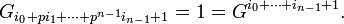 G_{i_0 + p i_1 + \cdots + p^{n-1}i_{n-1} + 1} = 1 = G^{i_0 + \cdots + i_{n-1} + 1}.