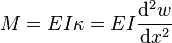 M = E I \kappa = E I \frac{\mathrm{d}^2 w}{\mathrm{d} x^2}