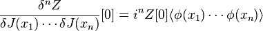 \frac{\delta^n Z}{\delta J(x_1) \cdots \delta J(x_n)}[0]=i^n Z[0] \langle\phi(x_1)\cdots \phi(x_n)\rangle