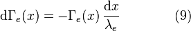 \mathrm{d}\Gamma_e(x) = -\Gamma_e(x)\,\frac{\mathrm{d}x}{\lambda_e}\qquad\qquad(9)