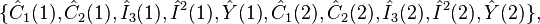 \{\hat{C}_1(1), \hat{C}_2(1), \hat{I}_3(1), \hat{I}^2(1), \hat{Y}(1), \hat{C}_1(2), \hat{C}_2(2), \hat{I}_3(2), \hat{I}^2(2), \hat{Y}(2)\},