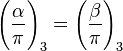 \Bigg(\frac{\alpha}{\pi}\Bigg)_3=\Bigg(\frac{\beta}{\pi}\Bigg)_3