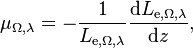 \mu_{\Omega,\lambda} = -\frac{1}{L_{\mathrm{e},\Omega,\lambda}} \frac{\mathrm{d}L_{\mathrm{e},\Omega,\lambda}}{\mathrm{d}z},