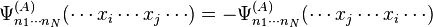 
\Psi^{(A)}_{n_1 \cdots n_N} (\cdots x_i \cdots x_j\cdots) = -
\Psi^{(A)}_{n_1 \cdots n_N} (\cdots x_j \cdots x_i \cdots)
