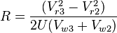  R=\frac{( V_{r3}^2 -  V_{r2}^2)}{2U(V_{w3} +V_{w2})}