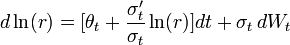  d\ln(r) = [\theta_t + \frac{\sigma'_t}{\sigma_t}\ln(r)]dt + \sigma_t\, dW_t 