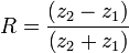 R = \frac{\left(z_2-z_1\right)}{\left(z_2+z_1\right)}
