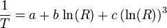 {1 \over T} = a + b\,\ln(R) + c\,(\ln(R))^3