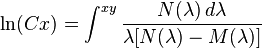  \ln (Cx) = \int^{xy} \frac{N(\lambda)\,d\lambda}{\lambda [N(\lambda)-M(\lambda)] } \,\!