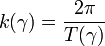 ~k(\gamma)=\frac{2\pi}{T(\gamma)}~