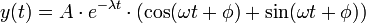 y(t) = A \cdot e^{-\lambda t} \cdot (\cos(\omega t + \phi) + \sin(\omega t + \phi))