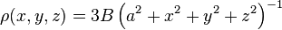 \rho(x,y,z) = 3B\left(a^2+x^2+y^2+z^2\right)^{-1}