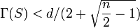  \Gamma(S ) < d / (2 + \sqrt{\frac{n}{2} - 1}) 
