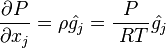  {\partial P\over\partial x_j} = \rho \hat{g_j} = {P\over\ RT} \hat{g_j}