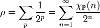  \rho = \sum_{p} \frac{1}{2^p} = \sum_{n=1}^\infty \frac{\chi_{\mathbb{P}}(n)}{2^n}