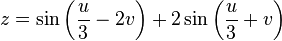 z = \sin\left({u \over 3} - 2v\right) + 2\sin \left({u \over 3} + v\right)